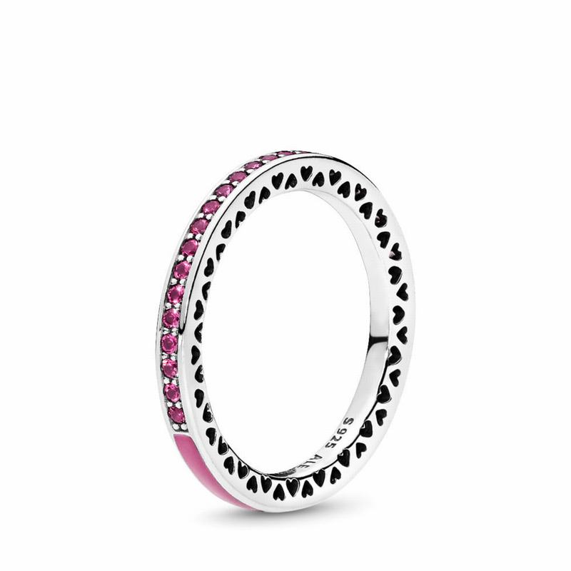 Pandora Radiant Hearts Stackable Ring Ireland - Sterling Silver/Enamel/Pink/Crystal - 784195WSM